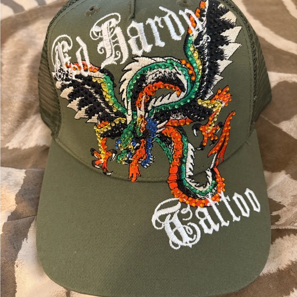 Ed Hardy Accessories - Ed Hardy Olive Mesh Cap